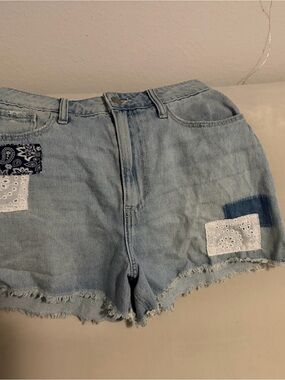 Hollister Light Blue Denim High-Waist Patchwork Shorts